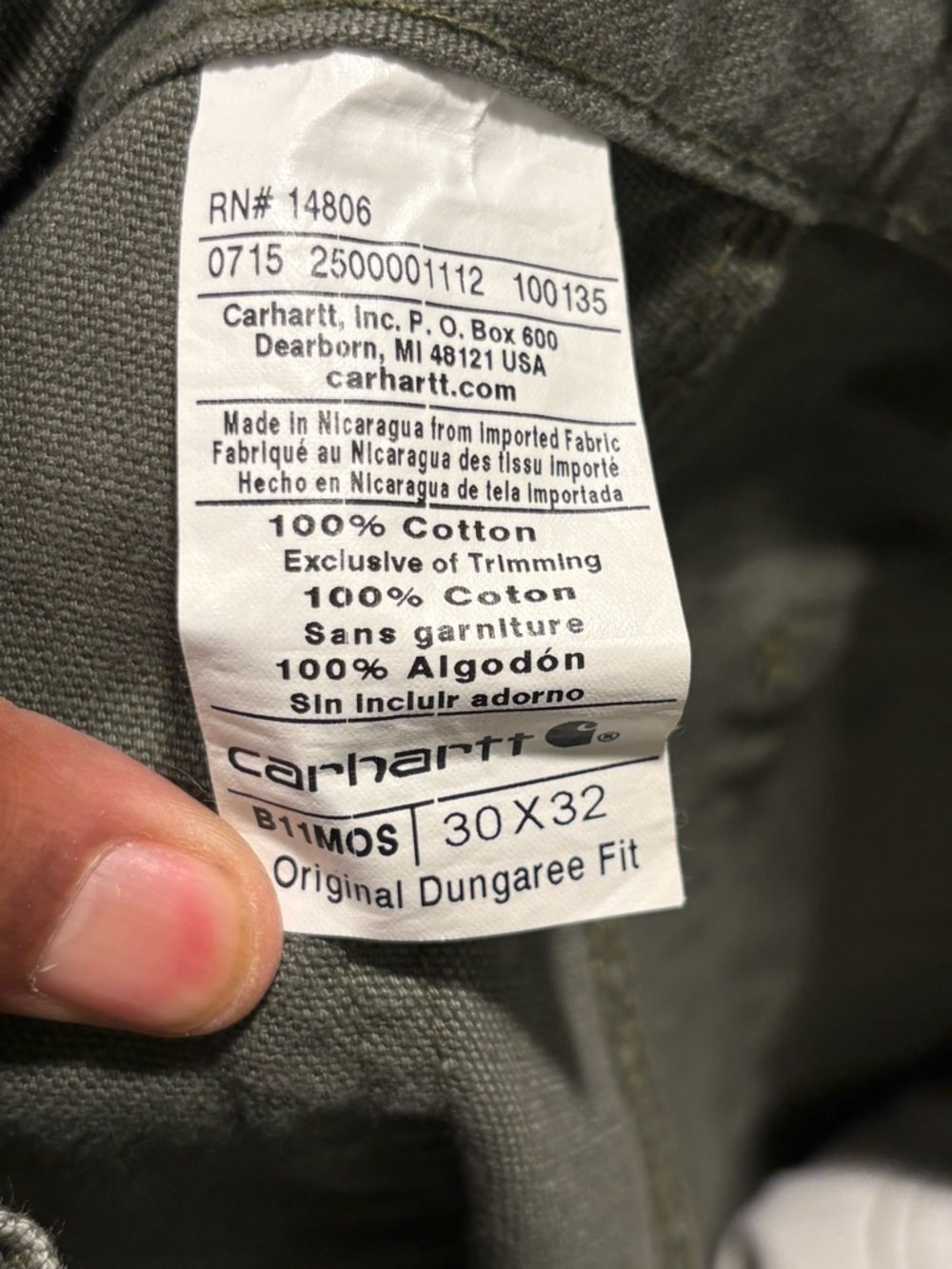 Carhartt Olive Utility Pants Dungaree Fit - Picture 9 of 10
